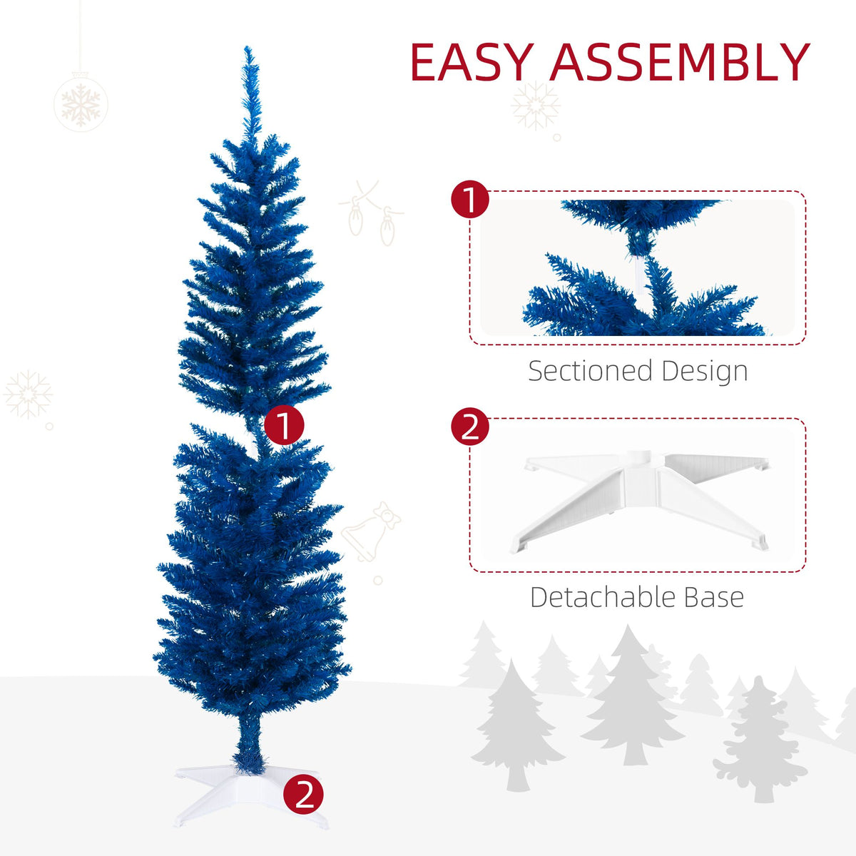 5ft Pencil Christmas Trees, Skinny Artificial Christmas Tree For Xmas Holiday Decor, Deep Blue - view 3