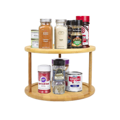 Round Bamboo Turntable Cabinet Organizer 2 Tier Spice Rack - view 3