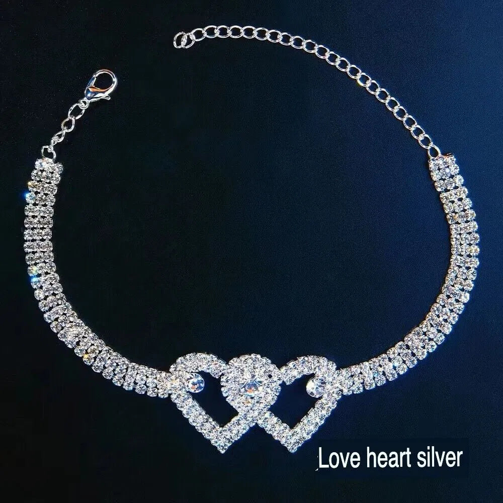 Double Heart Anklet Bracelet Love Barefoot Chain Bling Crystal Ankle Bracelet US - view 3