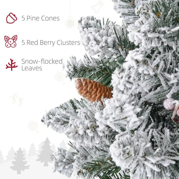 24 Christmas Front Door Wreath With Lights Flocked Christmas Wreath With Pine Cones And Berries For Windows Green - view 4