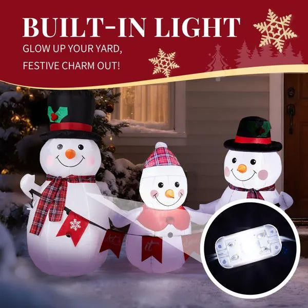 6.2FT Lighted Christmas Inflatable Decoration, Inflatable Snowman Family With Bunting - view 4