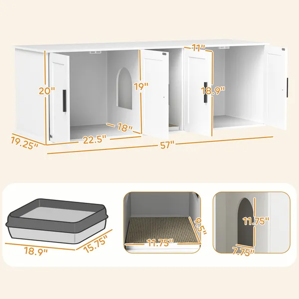 Cat Litter Box Enclosure With Double Room, Scratching Mat For 2 Cats - view 3