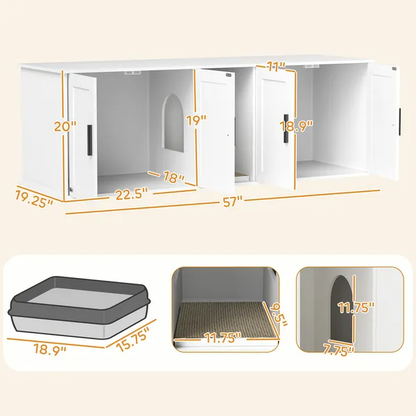 Cat Litter Box Enclosure With Double Room, Scratching Mat For 2 Cats - view 3