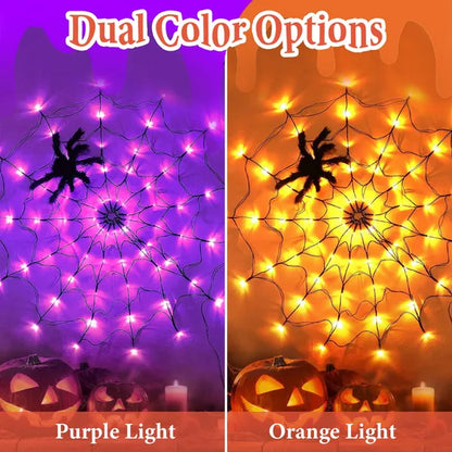1Pc 3.28FT Spider Web Light With Hairy Spider 70LED Battery Powered Remote Control 8 Lighting Modes Glowing Outdoor - view 2