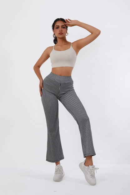 High-Waisted Houndstooth Flare Trousers Sleek Fit, Comfy Stretch, Classy Look - view 2