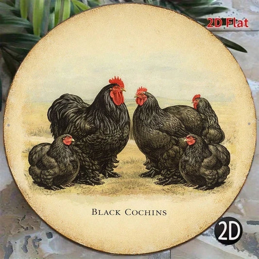 1pc Black Cochin Chicken Vintage Decorative Sign 8x, Cochin Chicken Vintage