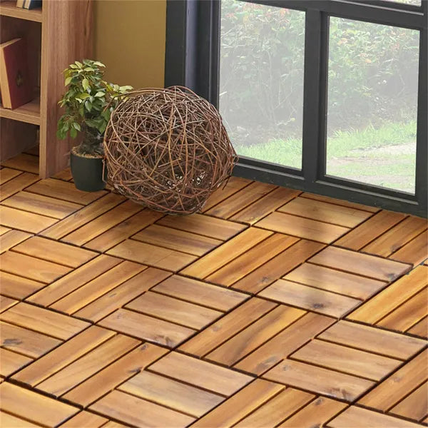 27 Pieces 12 X 12 Inch Outdoor Floor Tiles, Acacia Wood Interlocking Patio Deck Tile - view 5