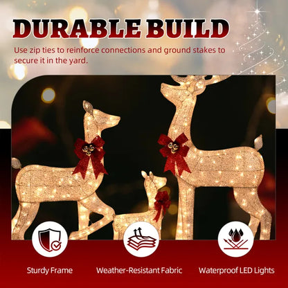 3-Piece Lighted Christmas Reindeer Family Set Outdoor Decorations, Weather Proof Sparkling Deer Family Set Of - view 7