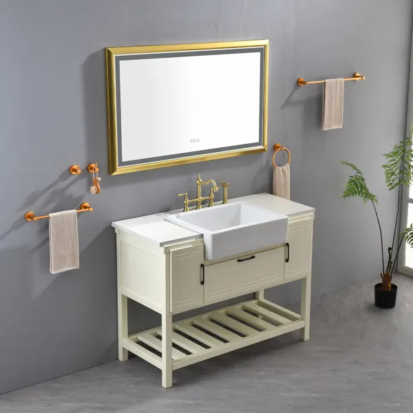 48x30 Inch LED Frontlit Bathroom Mirror with Metal Frame, Wall Mounted Vanity Mirror with Smart Touch Button, Anti-Fog