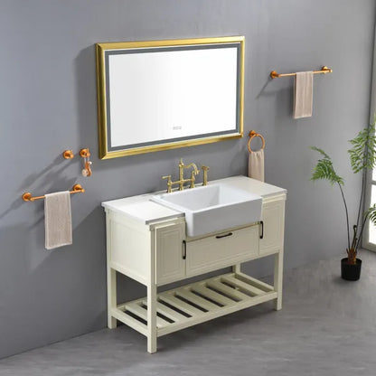 48x30 Inch LED Frontlit Bathroom Mirror with Metal Frame, Wall Mounted Vanity Mirror with Smart Touch Button, Anti-Fog
