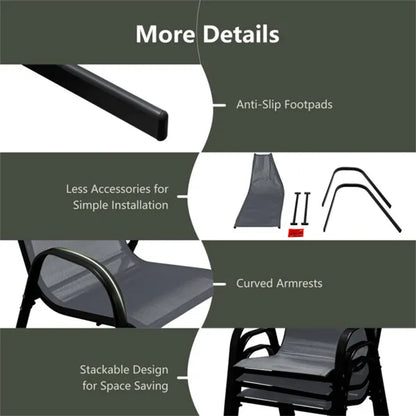 Gray 2 Pack Stackable Patio Dining Chairs, Ergonomic Steel Frame Breathable Fabric Outdoor Chairs 330 LBS Capacity - view 4