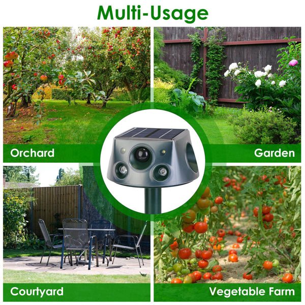 Solar & Type-C Rechargeable Animal Repeller - 3 Modes Ultrasonic+Buzzer+Vibration, IP66 Waterproof, 2200mAh Battery - view 2