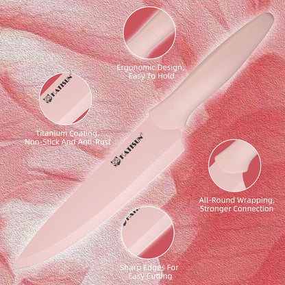 Kitchen Knife Set With Guards, 13 Piece Pink Non-Stick Boxed Knives Set, Anti-Rust And Dishwasher Safe - view 4