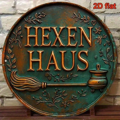 Vintage Witch's House 8x8 Inch Round Aluminum Sign, Gothic Halloween Wall Art - view 4