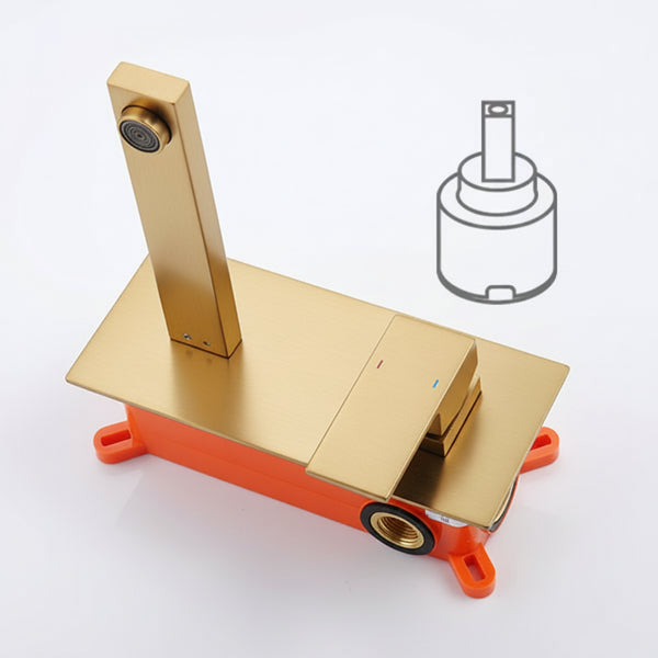 Wall Mount Faucet For Bathroom Sink Or Bathtub, Single Handle 2 Holes Brass Rough-in Valve Included, Brushed Gold - view 4