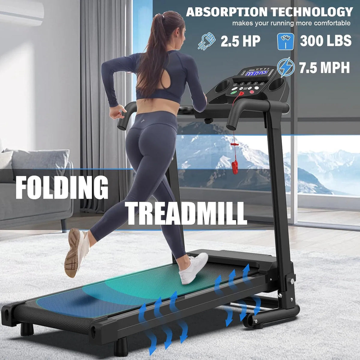 Foldable Treadmills for Home, Portable Treadmill with Handles, 2.5HP Treadmills 300 lb Capacity, APP Control - view 2