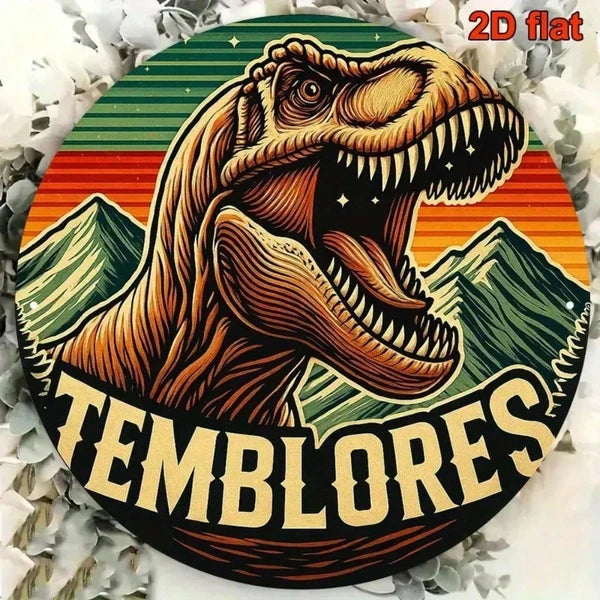 2D Retro Metal Tin Sign, Colorful T-Rex Dinosaur Round Aluminum Sign, Vintage Home Decor For Living Room