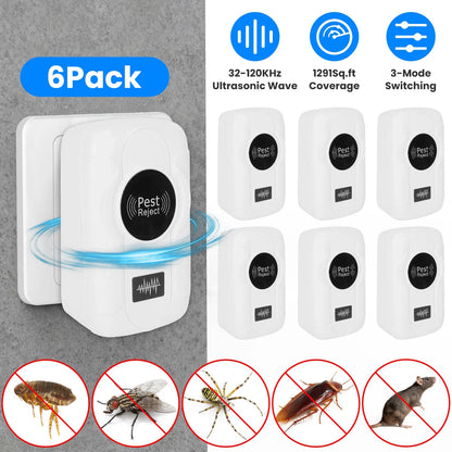 6 Pack 32-120KHz Ultrasonic Insect Repellent Indoor Plug In Bug Repellent Mosquito Roaches Mice Control With 3 Modes