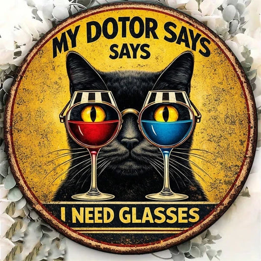 1pc 8x8in 2D Flat Round Sign, "My Doctor Says I Need Glasses" Doctor Says