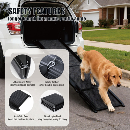 Dog Ramp For Car 65inchX17.2inch Large Folding Pet Stair Ramps For Truck, SUV, With Non-Slip Surface, Up To 250LBS - view 2