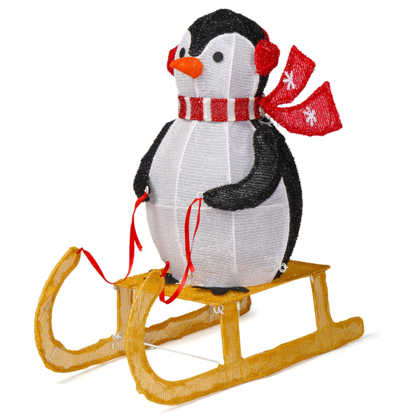 2.2FT Lighted Penguin Riding Sleigh Christmas Decorations, Pre-lit Holiday Decor With 130 Warm White LED Lights - view 3
