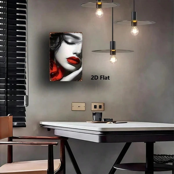 1pc Red Lips Rose Metal Sign 8x12 Inch, Vintage Printed Tin Plaque Iron Wall Art - view 4