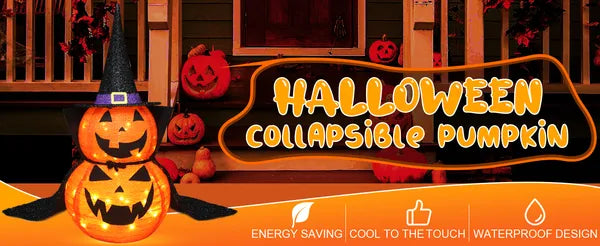 3FT Halloween Collapsible Pumpkin Decoration, 50 LED Pop-Up Pumpkin Lamp With Star Cap - view 3