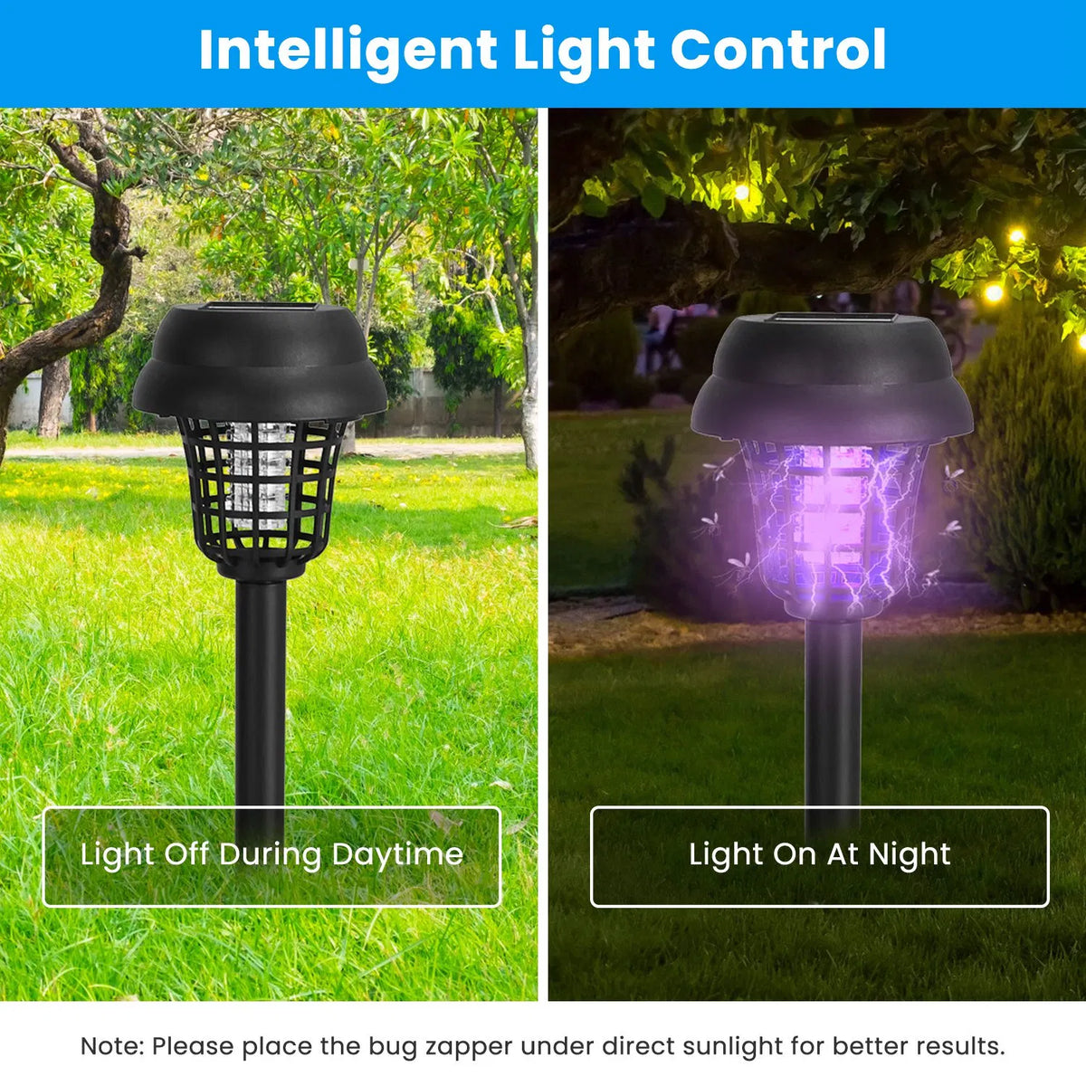 Solar Mosquito Zapper 4-Pack Dual Purple UV & White LED Modes, 532 V Electric Shock, Auto On Off - view 6