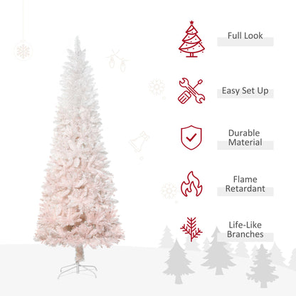 7ft Pencil Artificial Christmas Tree With Pine Realistic Branches, Auto Open, Pink And White - view 4