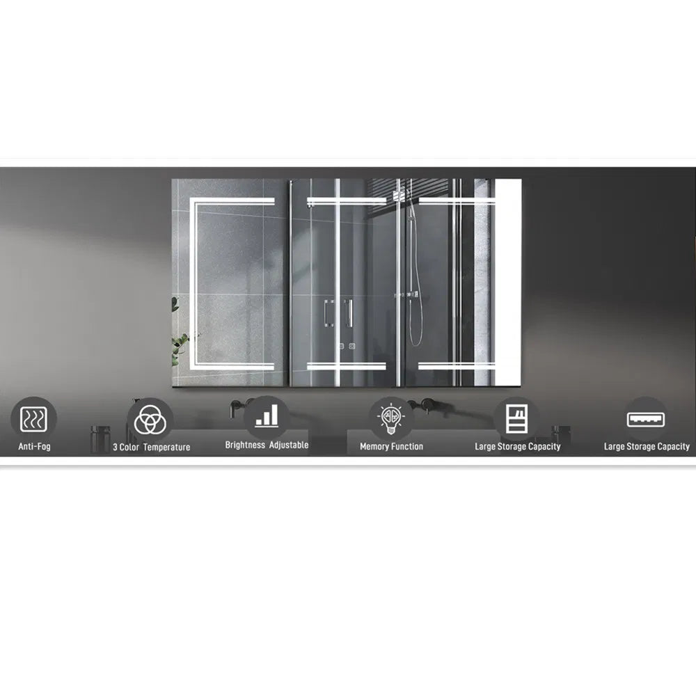 LED Bathroom Wall Cabinet, 3 Door Bathroom Mirror Cabinet, white - view 10