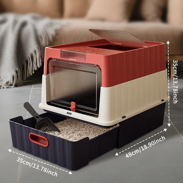 Simple Drawer Style Red Cat Litter Box, Humanized Design, Does Not Occupy Household Storage Space - view 4