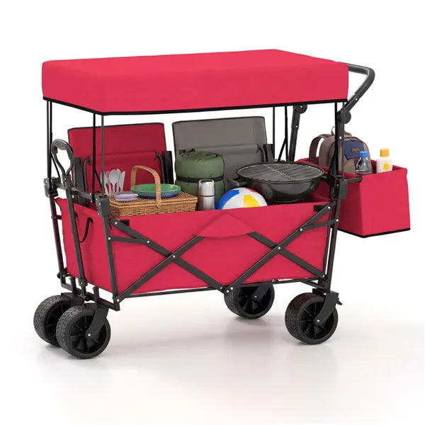 Foldable Utility Wagon,Adjustable Handle Outdoor Wagon, Puncture-Proof Wheels With Brakes - view 4