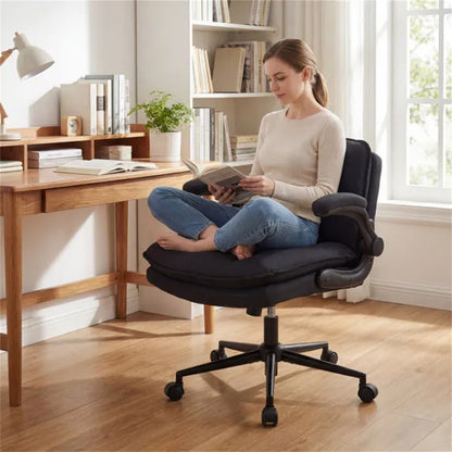 Criss Cross Chair With Flip-Up Arms, Faux Leather Cross Legged Office Chair With Adjustable Height & Rocking Function - view 4