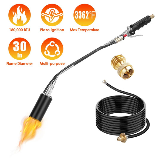 180,000 BTU Propane Weed Torch Heavy Duty Weed Burner Flame Weeder With 10FT Hose Piezo Ignition Adjustable Flame - view 2