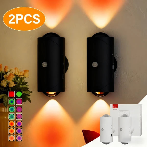 LED Motion Sensor Night Light, 7 Colors Rechargeable Battery Stair Light, Wireless Magnetic Wall Lamp
