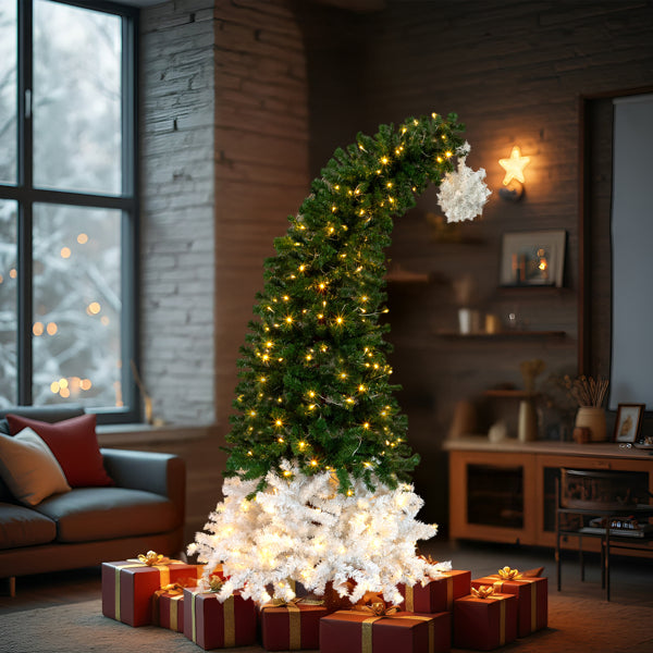 6 FT Santa Hat Style Pre-lit Christmas Tree, Hinged Artificial Xmas Tree Pine Tree With 250 Warm White Lights - view 5