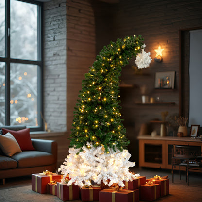 6 FT Santa Hat Style Pre-lit Christmas Tree, Hinged Artificial Xmas Tree Pine Tree With 250 Warm White Lights - view 5