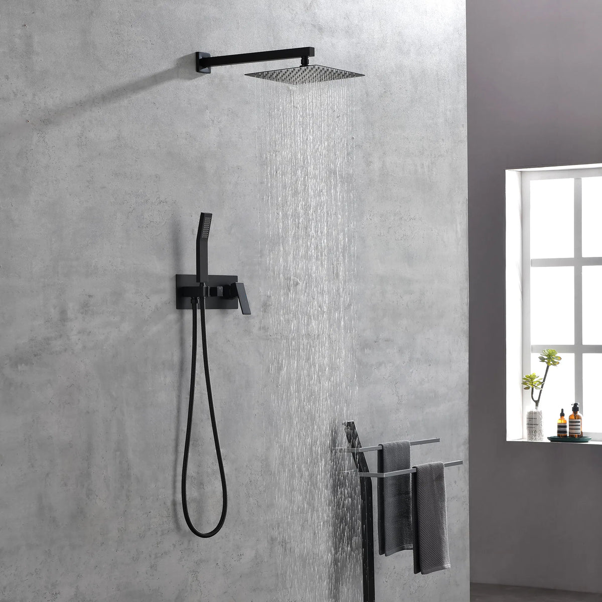 Brass Matte Black Shower Faucet Set Shower System 10 Inch Rainfall Shower Head with Handheld Sprayer Bathroom Luxury - view 6