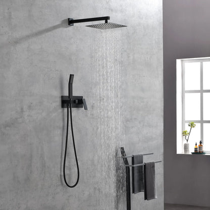 Brass Matte Black Shower Faucet Set Shower System 10 Inch Rainfall Shower Head with Handheld Sprayer Bathroom Luxury - view 6