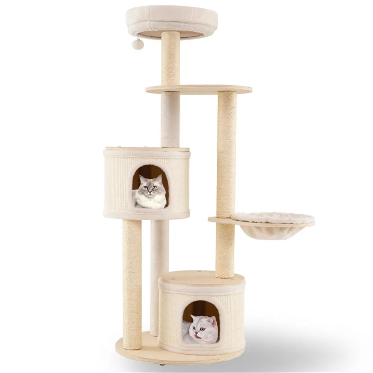 60 Inch Tall Wooden Cat Tree Multi-Level Cat Tower with Sisal Scratching Posts & Condos for Indoor Cats, Natural - view 9
