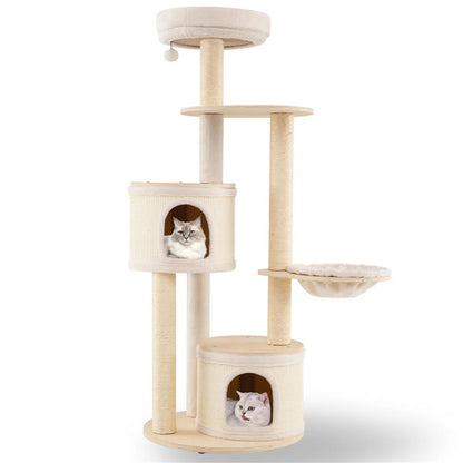 60 Inch Tall Wooden Cat Tree Multi-Level Cat Tower with Sisal Scratching Posts & Condos for Indoor Cats, Natural - view 9