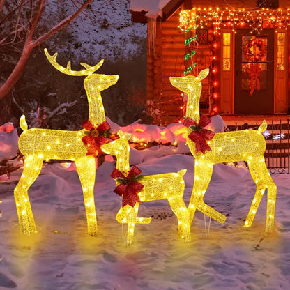 3-Piece Lighted Christmas Reindeer Family Set Outdoor Decorations, Weather Proof 2D Deer Family Set Of 3 Christmas