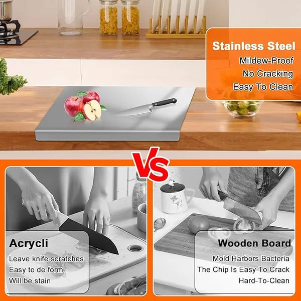 Stainless Steel Cutting Board For Kitchen - Large 304 Chopping Boards With Lid And Non-Slip Pad For Countertop - view 6