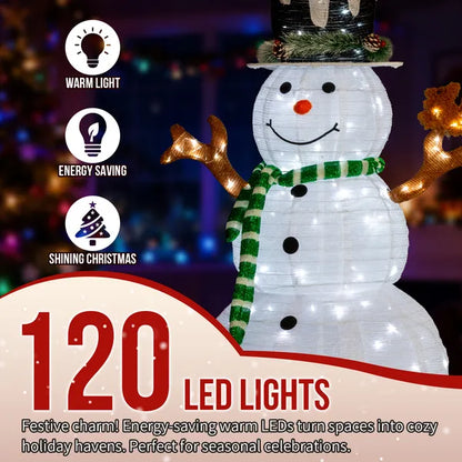 4FT Lighted Snowman And Squirrel Christmas Yard Decorations, Pre-lit Pull Up Snowman With 120 White LEDs - view 2