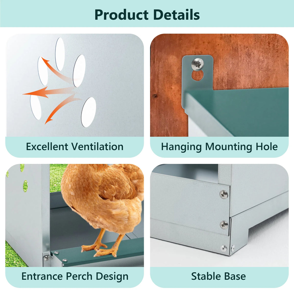 3 Room Metal Chicken Nesting Boxes 3 Compartment Egg Coop - view 2