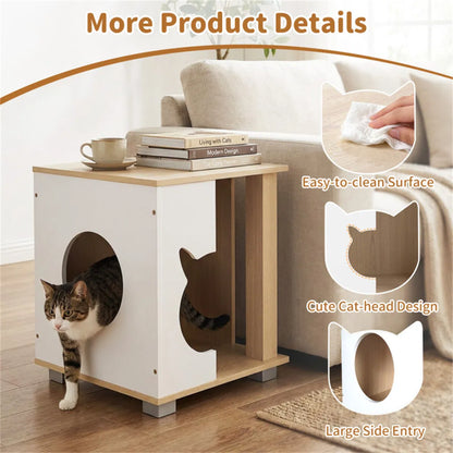 Multipurpose Wooden Cat House Nightstand, Sturdy Metal Base Anti-Slip Pet Furniture - view 8
