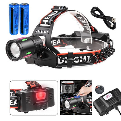 LED Headlamp USB Rechargeable Head Torch Zoom Headlight Lamp Super Bright Flashlight Work Light 3 Modes With Li-ion