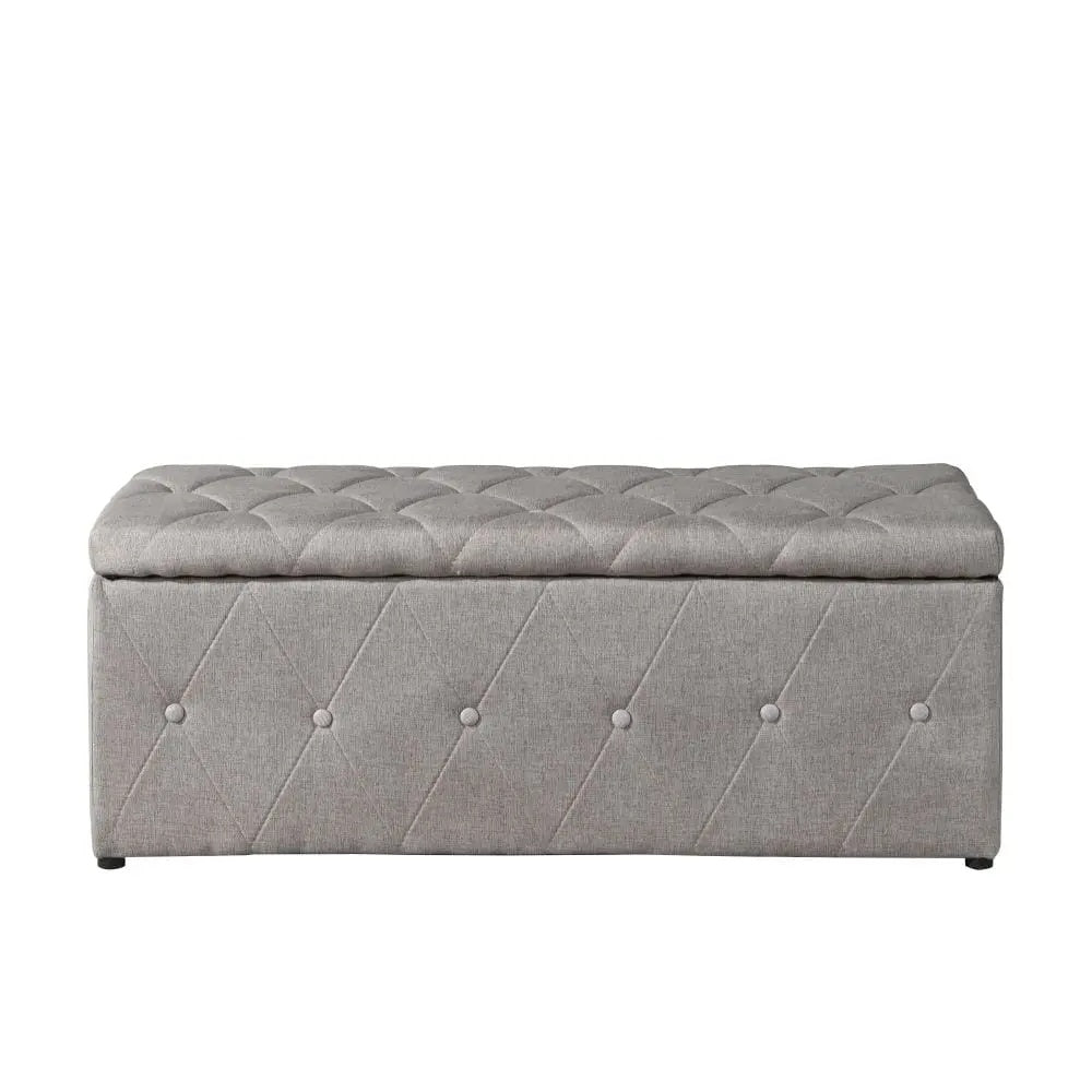 1 Piece Rectangular Storage Ottoman Fabric Linen With 2 Set Ottomans Beige - view 7