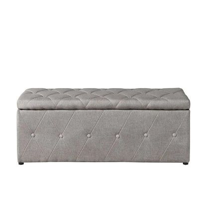 1 Piece Rectangular Storage Ottoman Fabric Linen With 2 Set Ottomans Beige - view 7