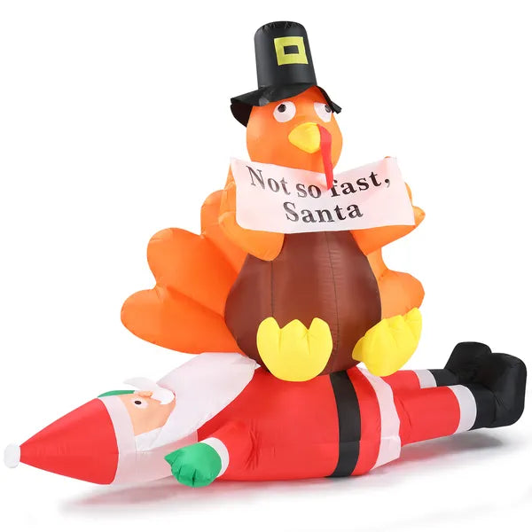 4.9 FT Lighted Christmas Inflatable Decoration, Inflatable Turkey Sitting On Santa Claus - view 2